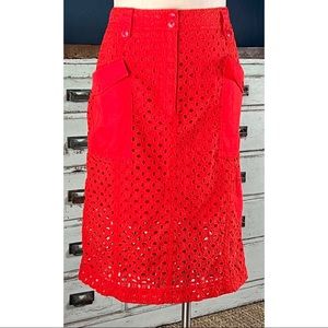 Anthropologie Tanya Red Eyelet Embroidered Midi Skirt NWT New 14P